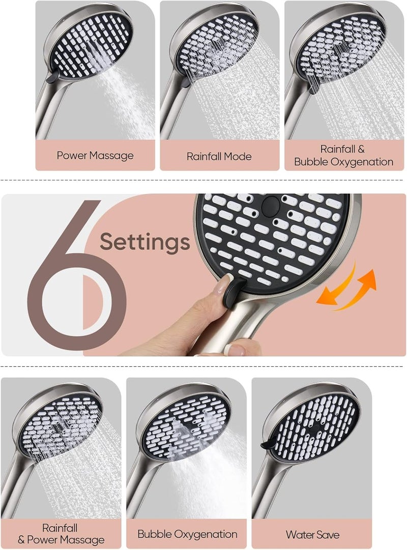 Cobbe 11.8 Inch Rain Shower Head with 6 Modes Handheld Water Spray，High Pressure Showerhead Combo with 11 Inch Adjustable Extension Arm, Brushed Nickel - Image 3